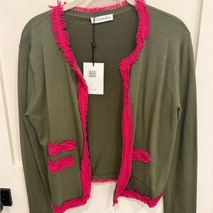 NWT Altuzarra Olive Green Sweater with Pink Fringe
